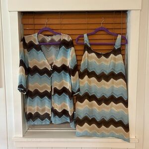 Unique Vintage - Blue & Brown Chevron Dress Set